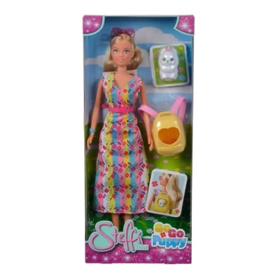 Image de Simba 105733533 Poupée Steffi Love GoGo Puppy dans Une Robe colorée avec Sac à Dos pour Chien et 29 cm partir de 3 Ans