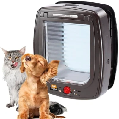 Image de Ferplast Chatière puces électronique, Porte Petits Chiens et Chats, Entrée Sortie Contrôlables à 4 Voies, Proctection contre les Courants d&#039;air, Collier avec puce inclus, SWING MICROCHIP Large, Chatiere Puce, Marron