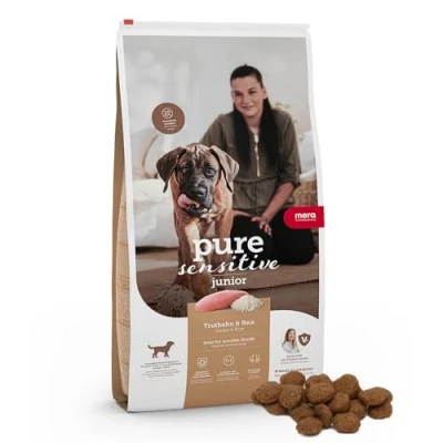 Image de MERA pure sensitive Junior Dinde et Riz (1 x 4 kg), Croquettes faciles à digérer pour chiots de grande taille, aliment sans gluten Blé