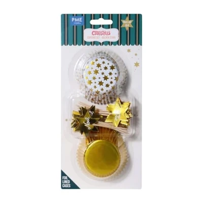 Image de PME Noël Kit de Caissettes à cupcakes et Toppers Étoiles Dorées (Set 24)