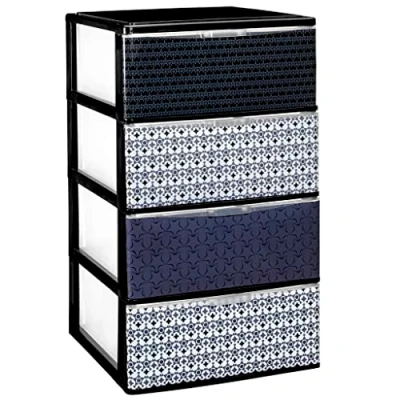 Image de COM FORT HOUSE Commode empilable en plastique Modèle Iris Design mosaïque à 4 Tiroirs de rangement modulaires
