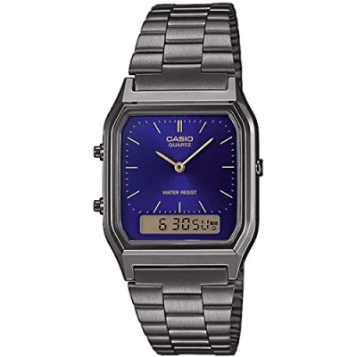Image de Casio Montre Quartz Unisexe 30.00mm avec Cadran Bleu analogique/numérique et Bracelet en Acier Argent AQ 230EGG 2AEF