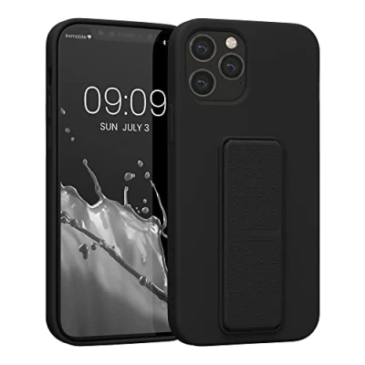 Image de kwmobile Coque Compatible avec Apple iPhone 12 / Pro Housse Support Doigt en TPU Silicone Protection Fonction Noir