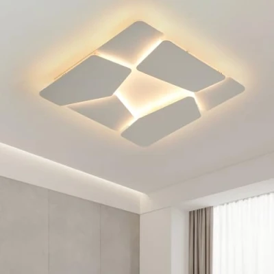 Image de Plafonnier Carré De 50 Cm Pour Salon, Led à Intensité Variable,Plafonnier Blanc Mat Avec TéLéCommande,Luminaire Plafond En MéTal Chambre Coucher,Cuisine,Couloir,Bureau, 52W