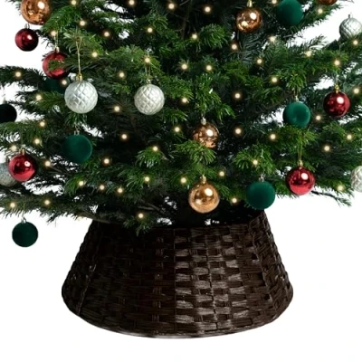 Image de RELSY jupe de sapin Noël en osier marron/noir, panier base Noël, rotin, pour toutes les tailles (L, noir/marron)