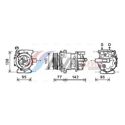 Image de AVA COOLING SYSTEMS FDAK470 compresseur De Climatisation SD7V16 12V PAG 46 R134a avec huile PAG, embrayage magnétique, diode