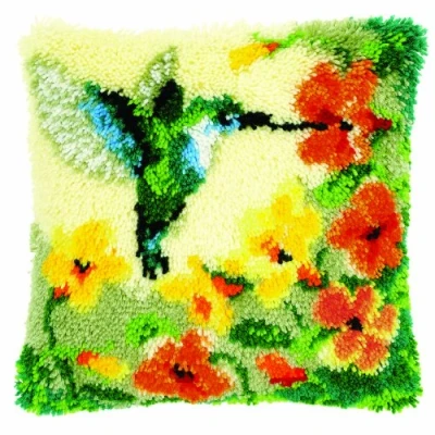 Image de Vervaco Kit coussin au point noué Colibri avec fleurs