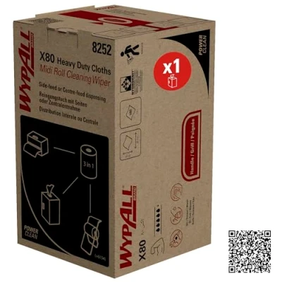 Image de chiffons WypAll X80 Power Clean à usage intensif 8252 Système de nettoyage avec Rouleau Midi 2 en 1 bobine 180 blancs