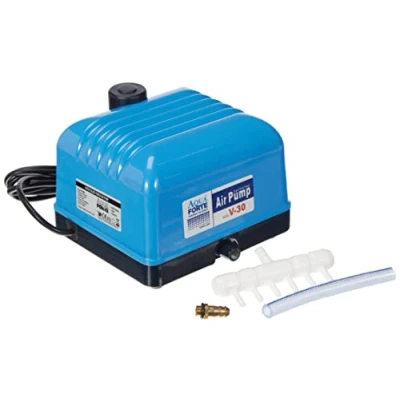 Image de Pompe à Air Aquaforte Hi Flow V 30, Boîtier en Aluminium, Silencieuse et Puissante, Puissance 25 Watts, Capacité 2 mètres 7 Litres par minute, maximale Du Bassin 18 m3, Non Réglable
