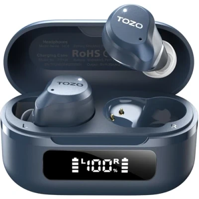 Image de TOZO Hybrid Écouteurs Bluetooth sans Fil, Ecouteurs 5.3 Hybride ANC IPX8 ENC Appels EQs ORIGX 2.0 59H Lecture Basse Consommation USB C Bleu