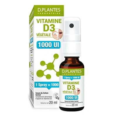 Image de D.PLANTES Vitamine D3 1000 UI Complément Alimentaire en Spray Immunité, Ossature Normale Boost Vit. D Origine Végétale Vegan 20 ml, 20.0 millilitre