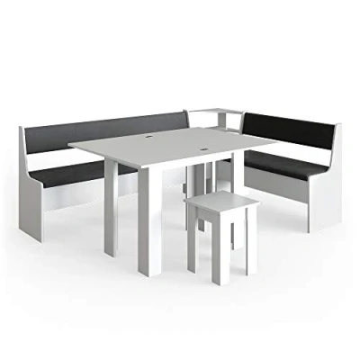 Image de Vicco Groupe de banquettes d&#039;angle Roman, Blanc/Anthracite, 210 x 150 cm avec Table
