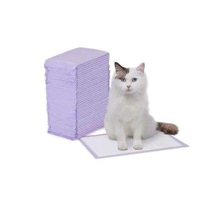 Image de Amazon Basics Lot de 40 Tapis pour bac litière Chat, Parfum Citron, Violet, Blanc