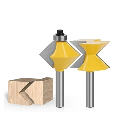 Image de 2pcs / Set Edge Banding Router Bit Set, 8mm Shank 90 Degrés V Design Langue Groove Plaque Épissage Travail Du Bois Fraise