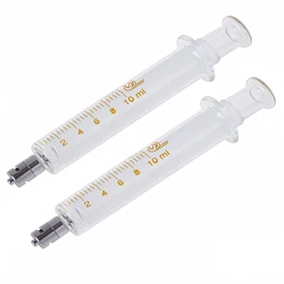 Image de Lot de 2 seringues en verre avec capuchons, seringue réutilisable Luer Lock 10 ml, échantillon laboratoire pour