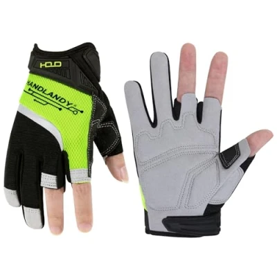 Image de HANDLANDY Gants De Travail Pour Charpentier Avec Doigts Ouverts, Sans Une DextéRité Accrue Noir &amp; Jaune XL