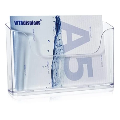 Image de VITAdisplays Lot de 2 présentoirs à prospectus table format A5 en paysage avec support transparent et porte brochures stable