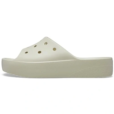 Image de Crocs Classic Platform Slide Mules, Femme, Taille: 38/39, Beige Caoutchouc naturel