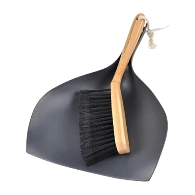 Image de Homéa, Pelle Plastique Recyclé et Balayette Manche Bambou Poils Anthracite