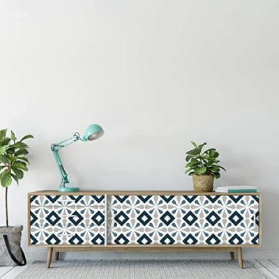 Image de Ambiance Stickers Adhésif Meuble Carreaux de Ciment Sticker Autocollant Carrelage Décoration pour Tables Armoires Commodes Étagères Gepeto 30 Tiles 10x10 cm
