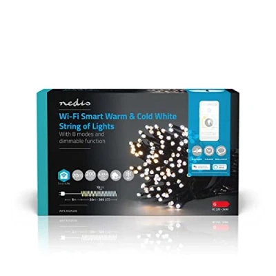 Image de Nedis SmartLife LED Décorative Corde Blanc Chaud à Frais 200 LED&#039;s Intérieur et Extérieur 7 Motifs de Mouvement 20 m Android/IOS