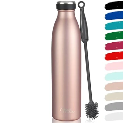 Image de Milu Gourde en acier inoxydable 350 ml 500 ml, 750 1000 1,5 l bouteille isotherme, d&#039;eau isolée, double paroi anti fuite, convient aux acides carboniques (Or rose, 1500ml)