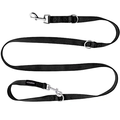 Image de VITAZOO Laisse éducative pour Chien en Noir Graphite, Solide et réglable 3 Differente Longueurs (1,1 m 2,1 m) Chien, Double Laisse, tressée, Corde,