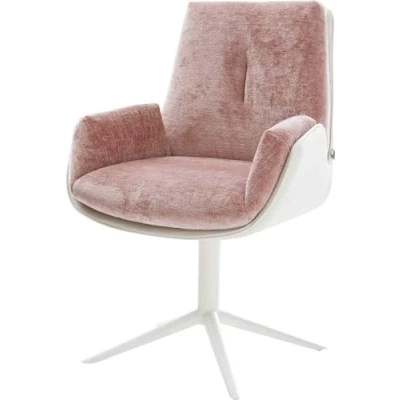 Image de chaise pivotante Clea Flex tissu mixte cuir de vache blanc rose pied 4 branches pivotement sur 360 fonction bascule