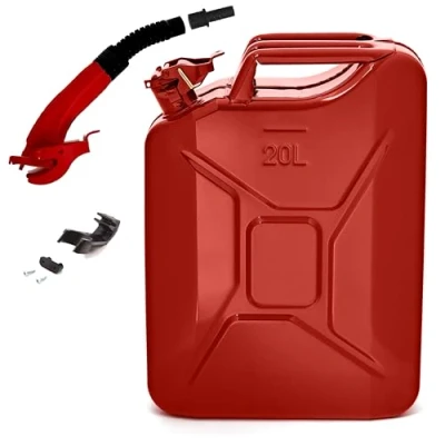 Image de BW© Jerrican en métal pour carburant 20 l Avec bec verseur Rouge RAL 3000 Certifié TÜV et homologation ONU Fabriqué Europe