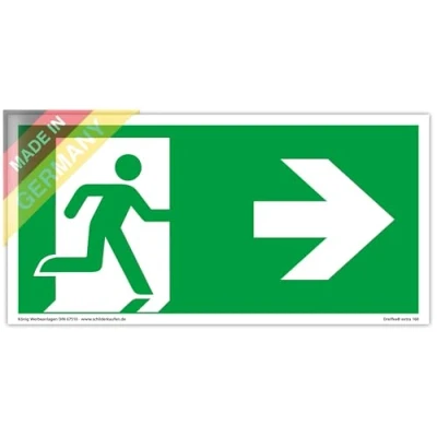 Image de Plaque de Issue der Secours Sortie extra longue luminescence PVC autocollant 297x148mm selon ISO 7010 Flèche droite Chemin fuite Dreifke® 160