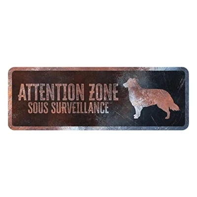 Image de D&amp;D Home, Panneau d&#039;avertissement Attention au Chien, 40x13x0,3 cm, Version française, Fond Noir, en métal résistant à la Rouille avec Un Texte Amusant