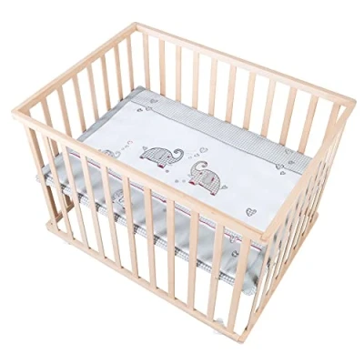 Image de roba Parc Bébé Rectangulaire en Bois 75x100 &quot;Jumbotwins&quot; + Tapis de et Roues Avec Freins Blanc