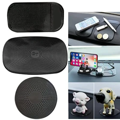 Image de Tapis Collants Antidérapants de Voiture,3 PCS Antidérapant Voiture Tableau Bord Anti Glisse en Silicone Mat Non Slip Dashboard for Car,pour téléphone Portable clés Lunettes