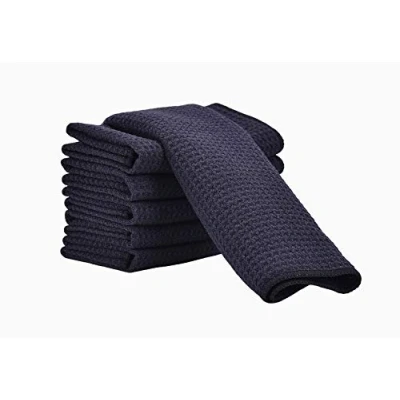 Image de Aniease Lot de 6 torchons cuisine en microfibre super absorbants à séchage rapide Tissage gaufré Noir 30 cm x