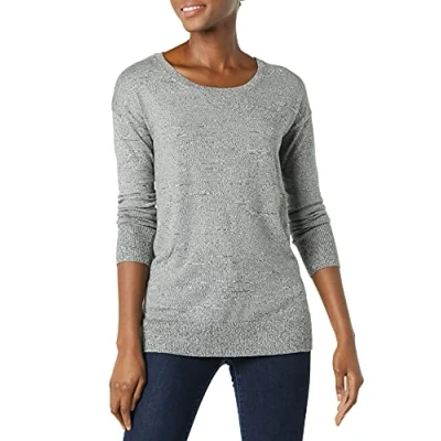 Image de Amazon Essentials Pull Tunique léger à Manches Longues et col dégagé (Disponible en Grande Taille) Femme, Charbon Jaspé, XS