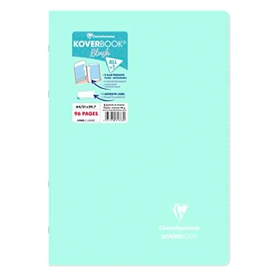 Image de Clairefontaine 971773C Un Cahier Agrafé Koverbook Blush Menthe à l&#039;eau A4 21x29,7 cm 96 Pages Lignées Papier Blanc 90 g Couverture Polypro Opaque