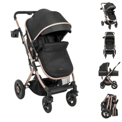 Image de Kikkaboo poussette Scarlett 2 en 1, transformable, couvre pieds, sac à langer [Noir]