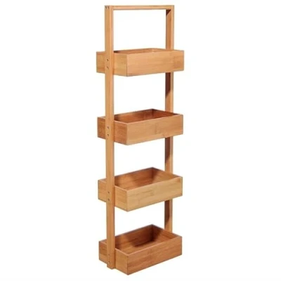Image de FALSE Etagère en Bambou Naturel 4 Niveaux 28x16x88 cm 28 Marron SILUMEN