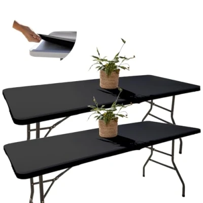 Image de Glop 2 Nappe Rectangulaire de Table Ajustée Noire 182x76, Extensible, avec Élastique, Lavable en Machine, Repelente au l&#039;eau et Idéale pour Jardin, Extérieur, Design Élégant Facile à Nettoyer