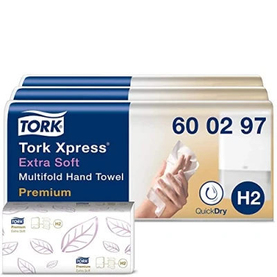 Image de Tork Xpress Essuie mains interfoliés blancs H2, extra doux, 7 x 100 feuilles, 600297