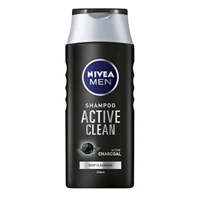 Image de Nivea Men shampooing Active Clean (250 ml) pour homme au charbon actif cheveux normaux à gras, nettoyant en profondeur avec parfum masculin frais