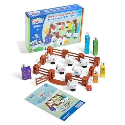 Image de Learning Resources Ensemble Cubes MathLink Moutons Numberblocks, Jouets du Dessin animé, Maths et nombres, Jeu de Ferme, 10 activités mathématiques incluses, dès 3 Ans, HM96093 UK, Multi
