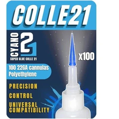 Image de 100 Canule de Precision diametre 22GA pour flacon colle Super Glue, Colle21. poliéthilène avec diamétre 22GA.