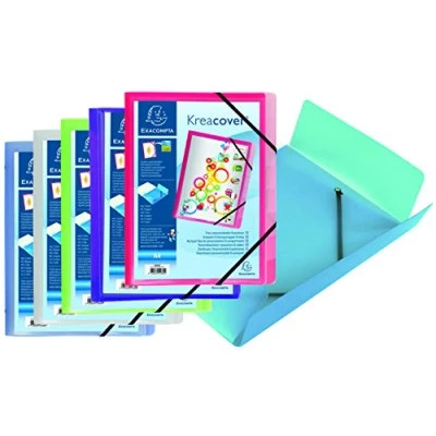 Image de Exacompta Réf. 55380E Carton de 10 trieurs personnalisables Kreacover avec 3 rabats élastiques couverture et intérieur en PP 8 compartiments dim 25x32cm pour A4 couleurs assorties