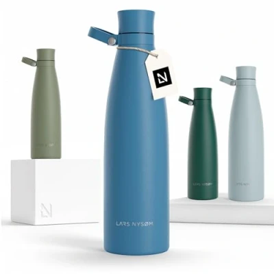 Image de LARS NYSØM Gourde INOX 1000ml 1L Bouteille d’eau isolée étanche pour Le Sport, la Bicyclette, Les Enfants (Calypso Blue, 1000ml)