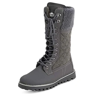 Image de Polarr Femmes Fausse Fourrure Chaude Thermique Imperméable En Marchant Neige L&#039;hiver Semelle Caoutchouc Bottes Gris Textile UK7/EU40 YC0612