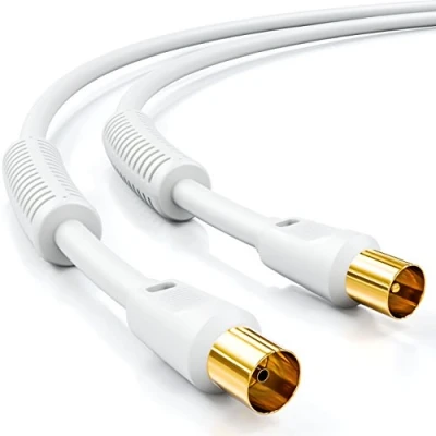 Image de deleyCON 5m Câble TV Coaxial Antenne HDTV Quad Bouclier 2x Filtres avec Noyau en Ferrite DVB T T2 Radio DAB Blanc