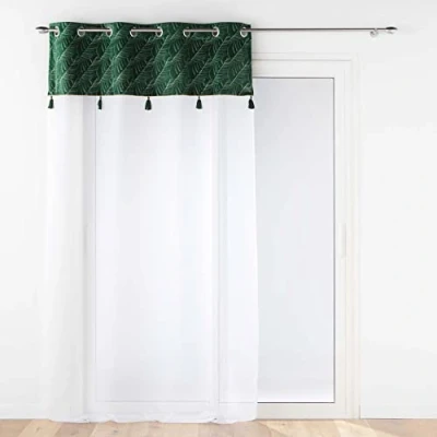 Image de douceur d&#039;intérieur, Voilage à Oeillets (140 x 240 Cm) Palmina Vert, Voile Sablé Finition Top Velours Et Pompon