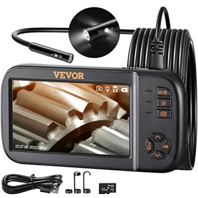 Image de VEVOR Caméra Endoscope à Triple Objectif Inspection Endoscopique Écran IPS 4,5&quot; 1080p Câble Serpent Semi Rigide 5 m 10 Lumières Batterie 2860 mAh Étanche IP67 pour Auto Vidange Canalisation