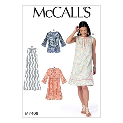 Image de McCall&#039;s Patterns 7408 ZZ Patrons de Tunique et Robes Patron Couture, Papier, Multicolore, Tailles Grand 2 x L